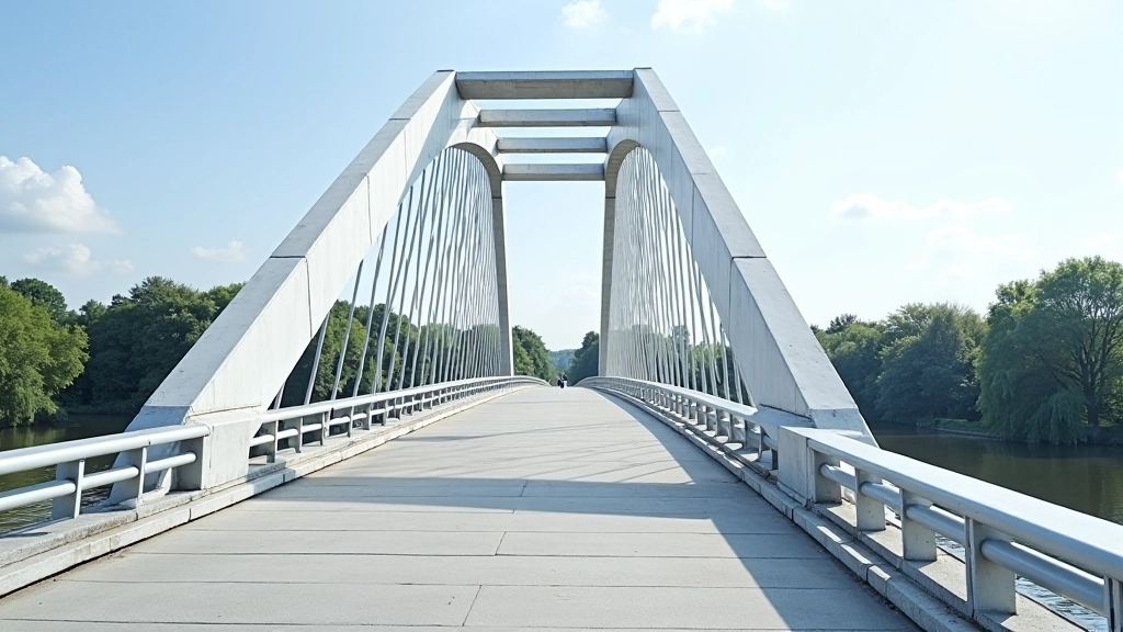 Most lub kładka nad Wartą, architektura nowoczesna, widziana z ścieżki rowerowej