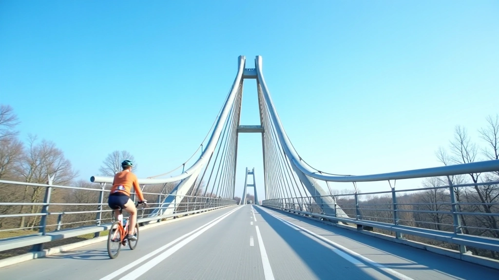 Kładka Jordana w Poznaniu, wiszący most dla rowerzystów, architektura, widok na Warta