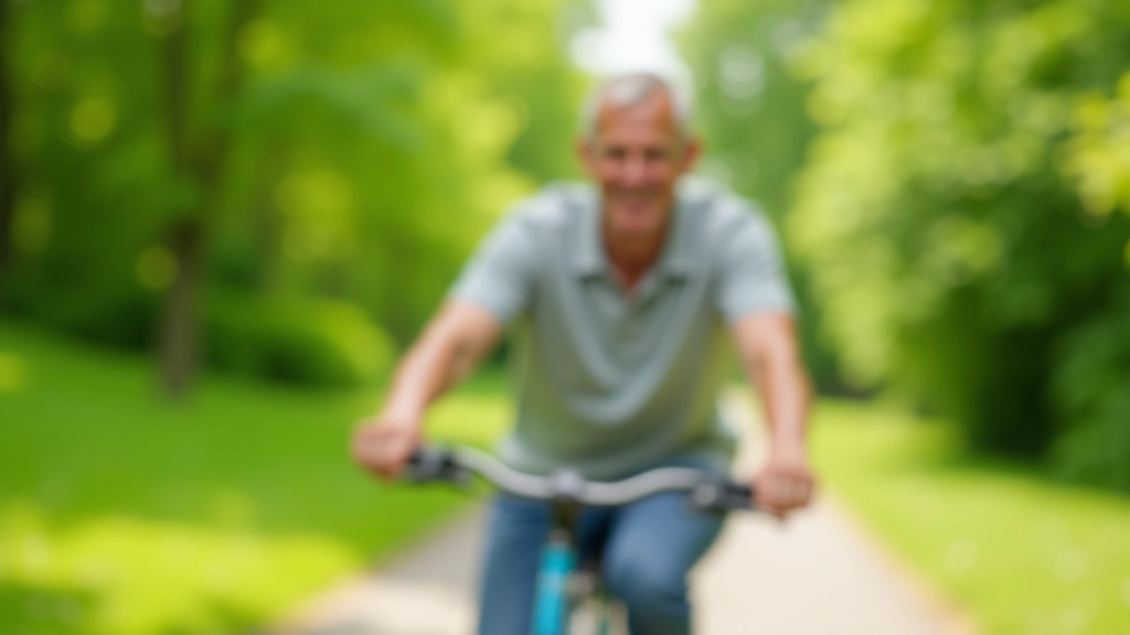 Senior na rowerze, jazda w naturze, aktywny tryb życia, szczęśliwy wiek dojrzały
