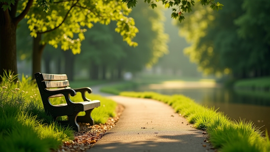 Ławki i miejsca do odpoczynku na bulwarach Warty, poranek, spokojne otoczenie